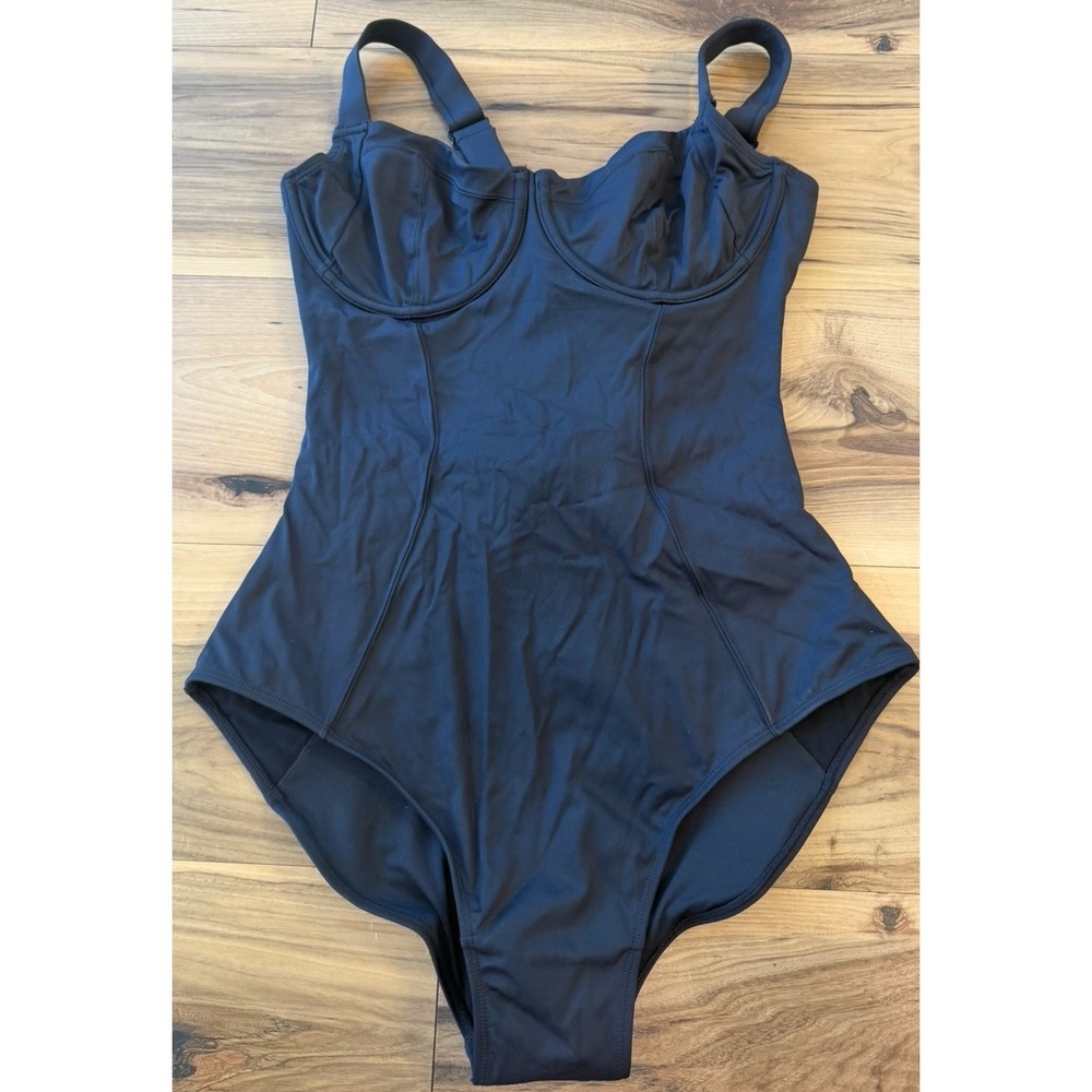 TAE Womens Size Large Black One Piece Swimsuit Underwire Lace Up Back